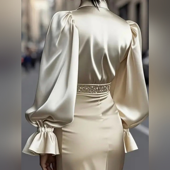 New Elegant Cream Satin Blouse - Picture 2 of 2